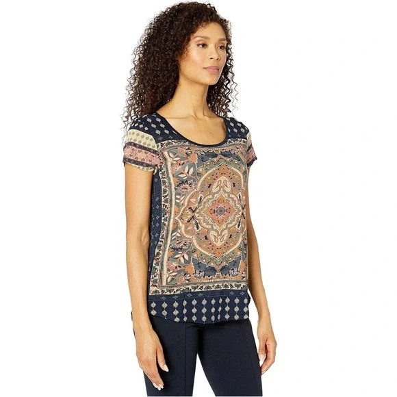 Lucky Brand Persian Carpet Tee Short Sleeve Top Navy Women's Size 3X H14384 - Picture 5 of 9